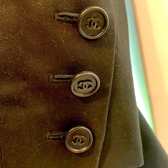 Rare CHANEL Vintage 98P Black Swing A Line Coat Jacket Blazer Stretch Suit 2pc - Picture 4 of 16